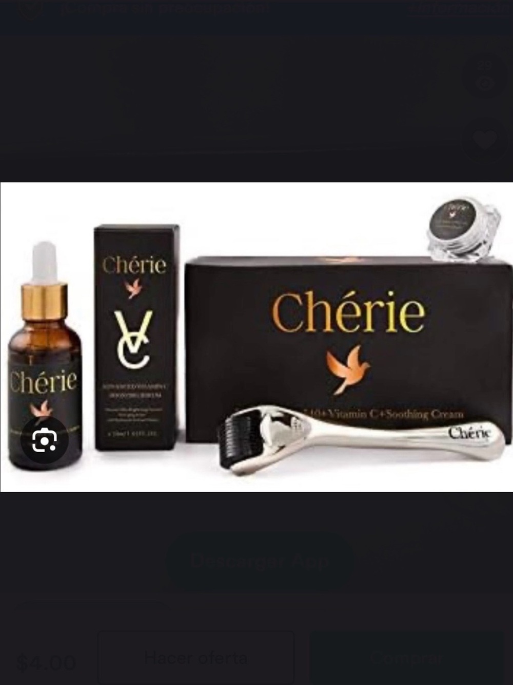 CHÈRIE Vitamin C Serum & Derma Roller Set - Black